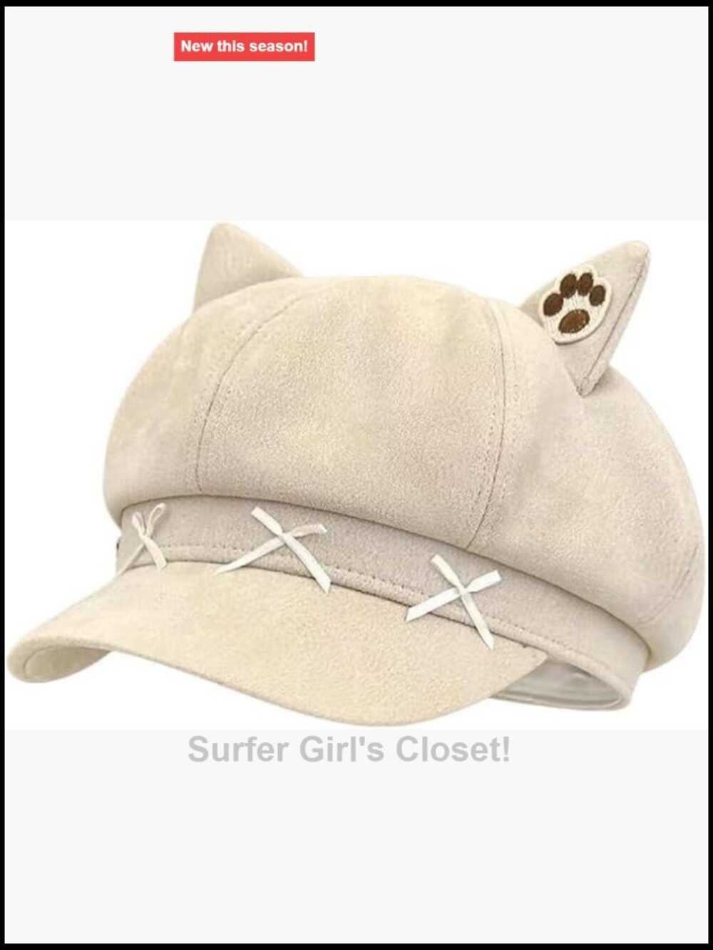 Y2K Cat Ear Suede Painter Hat Octagonal Cap Adjustable